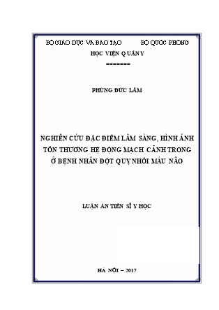 Luận án Nghiên cứu đặc điểm lâm sàng, hình ảnh tổn thương hệ động mạch cảnh trong ở bệnh nhân đột quỵ nhồi máu não