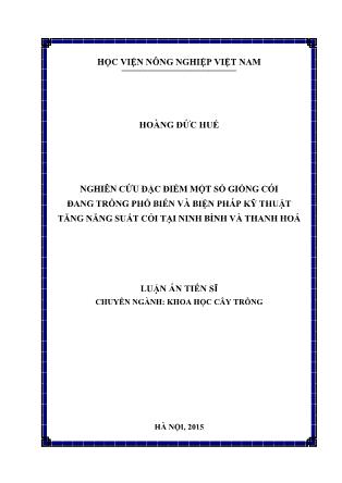 Luận án Nghiên cứu đặc điểm một số giống cói đang trồng phổ biến và biện pháp kỹ thuật tăng năng suất cói tại Ninh bình và Thanh Hoá
