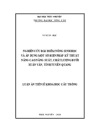 Luận án Nghiên cứu đặc điểm nông sinh học và áp dụng một số biện pháp kỹ thuật nâng cao năng suất, chất lượng bưởi Xuân vân, tỉnh Tuyên Quang