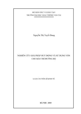 Luận án Nghiên cứu giải pháp huy động và sử dụng vốn cho bảo trì đường bộ