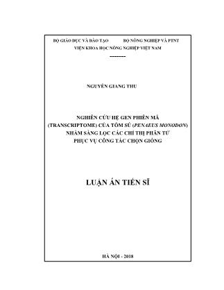 Luận án Nghiên cứu hệ gen phiên mã (transcriptome) của tôm sú (penaeus monodon) nhằm sàng lọc các chỉ thị phân tử phục vụ công tác chọn giống