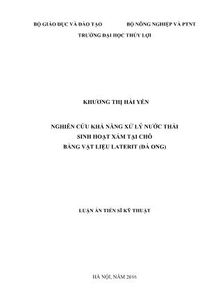 Luận án Nghiên cứu khả năng xử lý nước thải sinh hoạt xám tại chỗ bằng vật liệu laterit (đá ong)