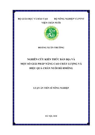 Luận án Nghiên cứu kiến thức bản địa và một số giải pháp nâng cao chất lượng và hiệu quả chăn nuôi bò hmông