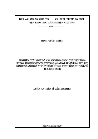 Luận án Nghiên cứu một số cơ sở khoa học chuyển hóa rừng trồng keo tai tượng (acacia mangium willd) kinh doanh gỗ nhỏ thành rừng kinh doanh gỗ lớn ở Bắc Giang