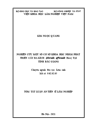 Luận án Nghiên cứu một số cơ sở khoa học nhằm phát triển cây ba kích (morinda officinalis how) tại tỉnh Bắc Giang