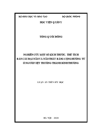 Luận án Nghiên cứu một số kích thước, thể tích bán cầu đại não và não thất bằng cộng hưởng từ ở người Việt trưởng thành bình thường