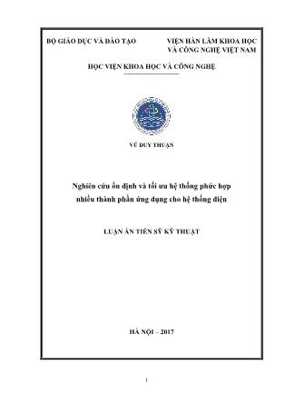 Luận án Nghiên cứu ổn định và tối ưu hệ thống phức hợp nhiều thành phần ứng dụng cho hệ thống điện