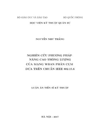 Luận án Nghiên cứu phương pháp nâng cao thông lượng của mạng wban phân cụm dựa trên chuẩn ieee 802.15.6