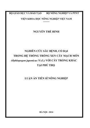 Luận án Nghiên cứu sâu bệnh, cỏ dại trong hệ thống trồng xen cây mạch môn (ophiopogon japonicus wall.) với cây trồng khác tại Phú Thọ