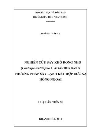 Luận án Nghiên cứu sấy khô rong nho (caulerpa lentillifera j. agardh) bằng phương pháp sấy lạnh kết hợp bức xạ hồng ngoại