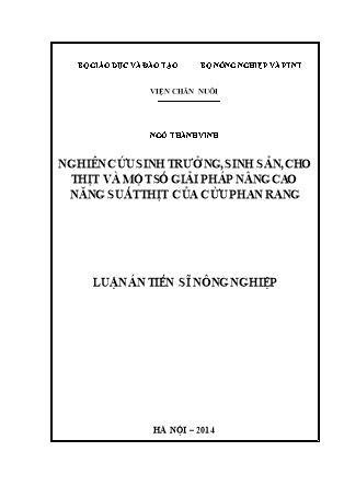 Luận án Nghiên cứu sinh trưởng, sinh sản, cho thịt và một số giải pháp nâng cao năng suất thịt của cừu Phan Rang