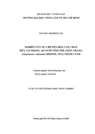 Luận án Nghiên cứu sự chuyển hóa vật chất hữu cơ trong ao nuôi tôm thẻ chân trắng litopenaeus vannamei (boone, 1931) thâm canh