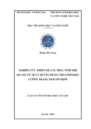 Luận án Nghiên cứu, thiết kế cấu trúc tinh thể quang tử 1D và 2D ứng dụng cho linh kiện lưỡng trạng thái ổn định