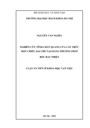 Luận án Nghiên cứu tính chất quang của cấu trúc một chiều zns chế tạo bằng phương pháp bốc bay nhiệt