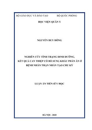 Luận án Nghiên cứu tình trạng dinh dưỡng, kết quả can thiệp có bổ sung khẩu phần ăn ở bệnh nhân thận nhân tạo chu kỳ