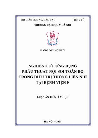 Luận án Nghiên cứu ứng dụng phẫu thuật nội soi toàn bộ trong điều trị Thông liên nhĩ tại Bệnh viện E