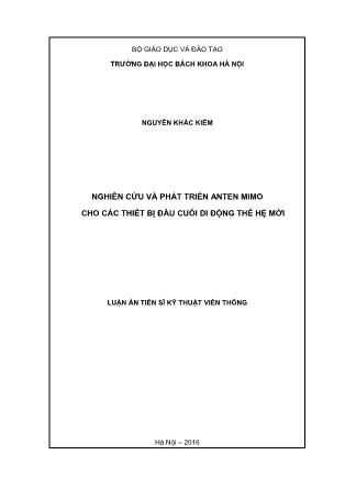 Luận án Nghiên cứu và cphát triển anten mimo cho các thiết bị đầu cuối di động thế hệ mới