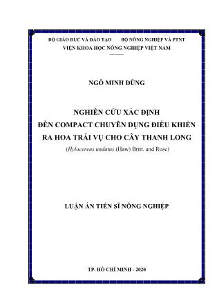 Luận án Nghiên cứu xác định đèn compact chuyên dụng điều khiển ra hoa trái vụ cho cây thanh long