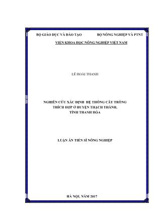 Luận án Nghiên cứu xác định hệ thống cây trồng thích hợp ở huyện Thạch thành, tỉnh Thanh Hóa