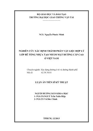 Luận án Nghiên cứu xác định thành phần vật liệu hợp lý lớp bê tông nhựa tạo nhám mặt đường cấp cao ở Việt Nam