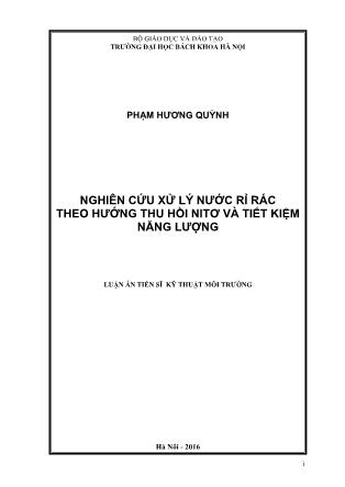 Luận án Nghiên cứu xử lý nước rỉ rác theo hướng thu hồi nitơ và tiết kiệm năng lượng