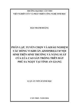 Luận án Phân lập, tuyển chọn và khảo nghiệm các dòng vi khuẩn azospirillum nội sinh trên sinh trưởng và năng suất của lúa cao sản trồng trên đất phù sa ngọt tại tỉnh An Giang