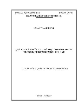 Luận án Quản lý cấp nước các đô thị tỉnh Bình thuận trong điều kiện biến đổi khí hậu