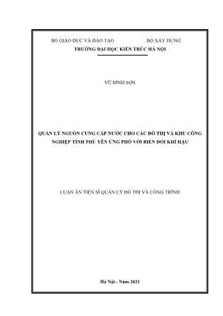 Luận án Quản lý nguồn cung cấp nước cho các đô thị và khu công nghiệp tỉnh phú yên ứng phó với biến đổi khí hậu