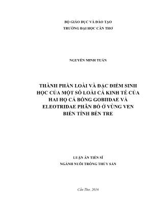 Luận án Thành phần loài và đặc điểm sinh học của một số loài cá kinh tế ccủa hai họ cá bống gobiidae và eleotridae phân bố ở vùng ven biển tỉnh Bến Tre