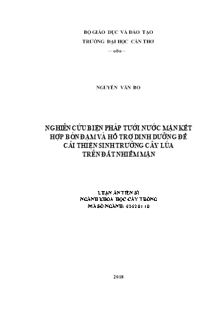 Nghiên cứu biện pháp tưới nước mặn kết hợp bón đạm và hỗ trợ dinh dưỡng để cải thiện sinh trưởng cây lúa trên đất nhiễm mặn