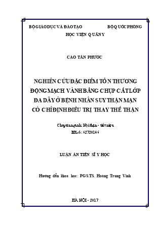 Nghiên cứu đặc điểm tổn thương động mạch vành bằng chụp cắt lớp đa dãy ở bệnh nhân suy thận mạn có chỉ định điều trị thay thế thận