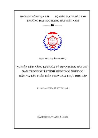 Nghiên cứu năng lực của sỹ quan hàng hải Việt Nam trong xử lý tình huống có nguy cơ đâm va tàu trên biển trong ca trực độc lập