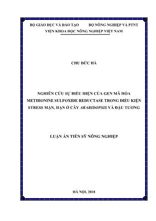 Nghiên cứu sự biểu hiện của gen mã hóa methionine sulfoxide reductase trong điều kiện stress mặn, hạn ở cây arabidopsis và đậu tương