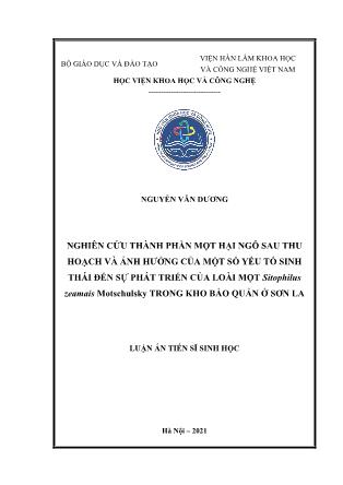 Nghiên cứu thành phần mọt hại ngô sau thu hoạch và ảnh hưởng của một số yếu tố sinh thái đến sự phát triển của loài mọt sitophilus zeamais motschulsky trong kho bảo quản ở Sơn La