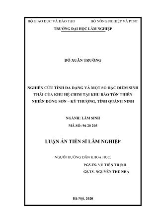 Nghiên cứu tính đa dạng và một số đặc điểm sinh thái của khu hệ chim tại khu bảo tồn thiên nhiên Đồng sơn - Kỳ thượng, tỉnh Quảng Ninh