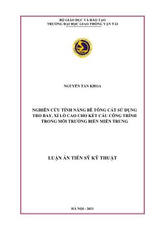 Nghiên cứu tính năng bê tông cát sử dụng tro bay, xỉ lò cao cho kết cấu công trình trong môi trường biển Miền Trung