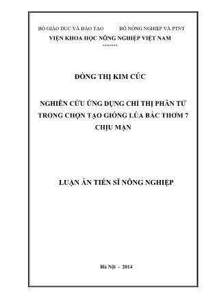 Nghiên cứu ứng dụng chỉ thị phân tử trong chọn tạo giống lúa bắc thơm 7 chịu mặn