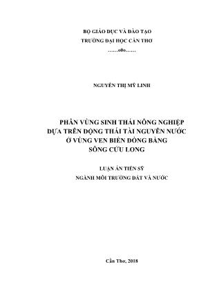 Phân vùng sinh thái nông nghiệp dựa trên động thái tài nguyên nước ở vùng ven biển đồng bằng sông Cửu Long