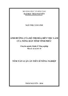 Tóm tắt Luận án Ảnh hưởng của đô thị hóa đến việc làm của nông dân tỉnh Vĩnh Phúc