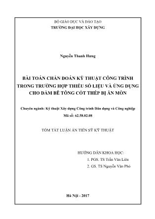 Tóm tắt Luận án Bài toán chẩn đoán kỹ thuật công trình trong trường hợp thiếu số liệu và ứng dụng cho dầm bê tông cốt thép bị ăn mòn