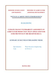 Tóm tắt Luận án Climate change vulnerability assessment on agriculture production. pilot application for some provinces in the red river delta