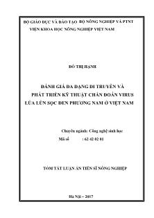 Tóm tắt Luận án Đánh giá đa dạng di truyền và phát triển kỹ thuật chẩn đoán virus lúa lùn sọc đen phương nam ở Việt Nam