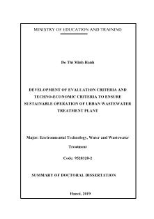 Tóm tắt Luận án Development of evaluation criteria and techno - Economic criteria to ensure sustainable operation of urban wastewater treatment plant