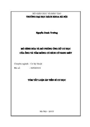 Tóm tắt Luận án Mô hình hóa và mô phỏng ứng xử cơ học của ống và tấm mỏng có kích cỡ nano mét