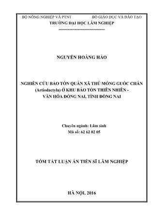 Tóm tắt Luận án Nghiên cứu bảo tồn quần xã thú móng guốc chẵn (Artiodactyla) ở Khu bảo tồn thiên nhiên – Văn hóa Đồng Nai, tỉnh Đồng Nai