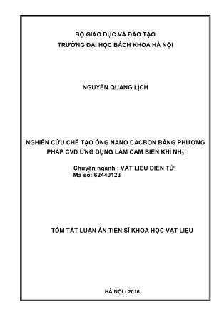 Tóm tắt Luận án Nghiên cứu chế tạo ống nano cacbon bằng phương pháp CVD ứng dụng làm cảm biến khí NH3