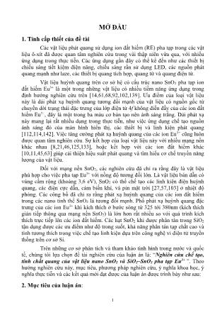 Tóm tắt Luận án Nghiên cứu chế tạo, tính chất quang của vật liệu nano SnO2 và SiO2 – SnO2 pha tạp Eu3+