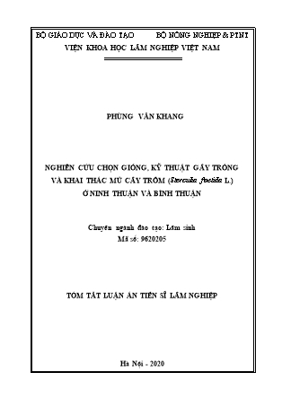 Tóm tắt Luận án Nghiên cứu chọn giống, kỹ thuật gây trồng và khai thác mủ cây trôm (sterculia foetida l.) ở Ninh thuận và Bình Thuận