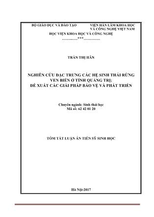 Tóm tắt Luận án Nghiên cứu đặc trưng các hệ sinh thái rừng ven biển ở tỉnh quảng trị; đề xuất các giải pháp bảo vệ và phát triển