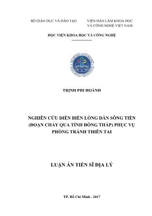 Tóm tắt Luận án Nghiên cứu diễn biến lòng dẫn sông tiền (đoạn chảy qua tỉnh đồng tháp) phục vụ phòng tránh thiên tai